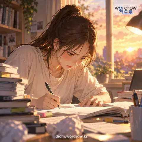 ‘죽을 똥을 싸다’의 첫 번째 뜻을 표현한 그림: 어떤 일에 몹시 힘을 들이다.