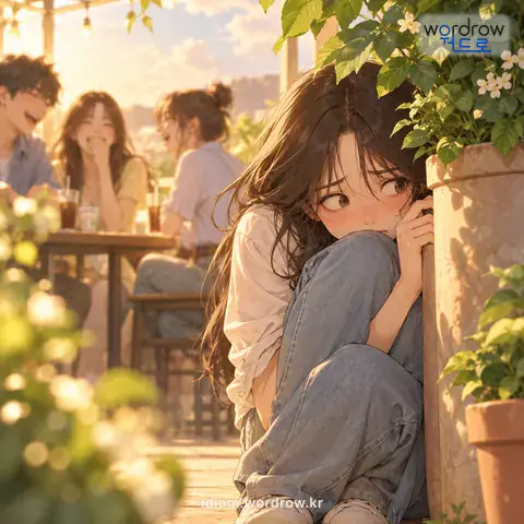 ‘쥐구멍을 찾다’의 첫 번째 뜻을 표현한 그림: 부끄럽거나 난처하여 어디에라도 숨고 싶어 하다.
