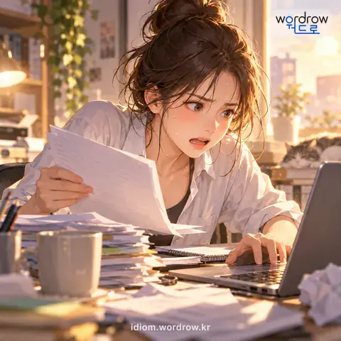 ‘진땀을 빼다’의 첫 번째 뜻을 표현한 그림