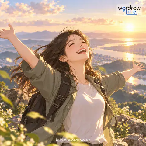 ‘천하를 얻은 듯’의 첫 번째 뜻을 표현한 그림: 매우 기쁘고 만족스러움을 비유적으로 이르는 말.
