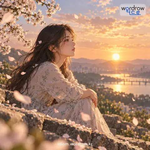 ‘초로와 같다’의 첫 번째 뜻을 표현한 그림: 인생 따위가 덧없다.