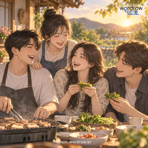 ‘친정 일가 같다’의 첫 번째 뜻을 표현한 그림: 남이지만 흉허물이 없다.