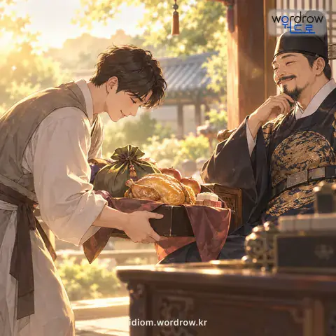 ‘코 아래 진상’의 첫 번째 뜻을 표현한 그림
