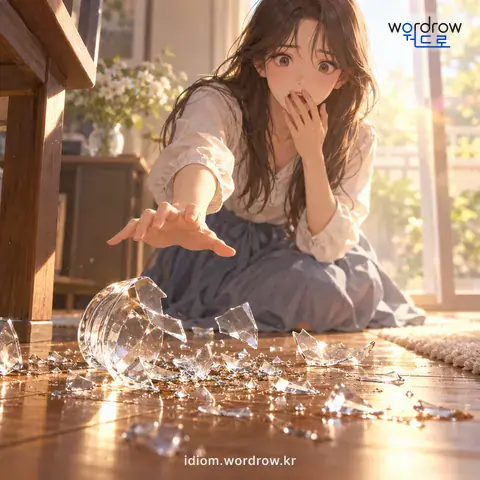 ‘콩가루가 되다’의 첫 번째 뜻을 표현한 그림: 어떤 물건이 완전히 부서지다.