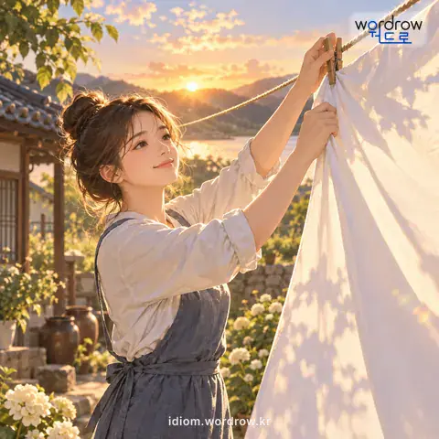 ‘탕개를 치다’의 첫 번째 뜻을 표현한 그림: 동인 물건을 탕개로 팽팽하게 하다.