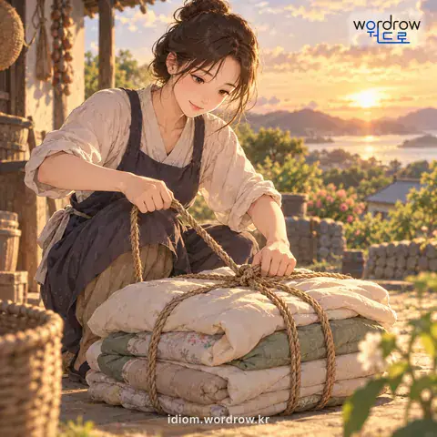 ‘탕개를 틀다’의 첫 번째 뜻을 표현한 그림: 탕갯줄을 틀어 동인 물건을 죄다.