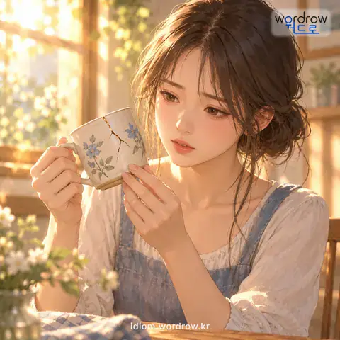‘태를 먹다’의 첫 번째 뜻을 표현한 그림: 물건이 깨져서 금이 가다.