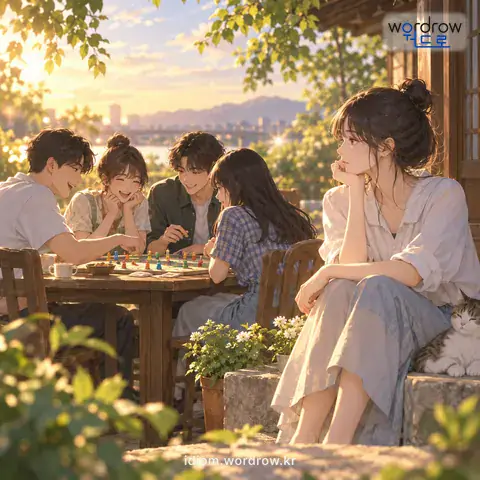 ‘판 밖의 사람’의 첫 번째 뜻을 표현한 그림: 그 일에 관계가 없는 사람을 이르는 말.