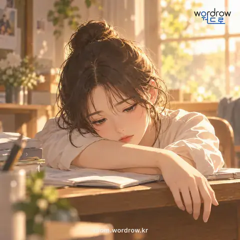 ‘풀이 죽다’의 첫 번째 뜻을 표현한 그림: 풀기가 빠져서 빳빳하지 아니하게 되다.