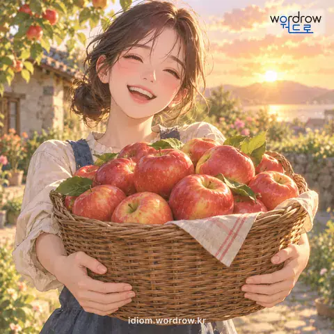 ‘하나 가득’의 첫 번째 뜻을 표현한 그림: 분량이나 수량이 정하여진 한도에 가득하게.