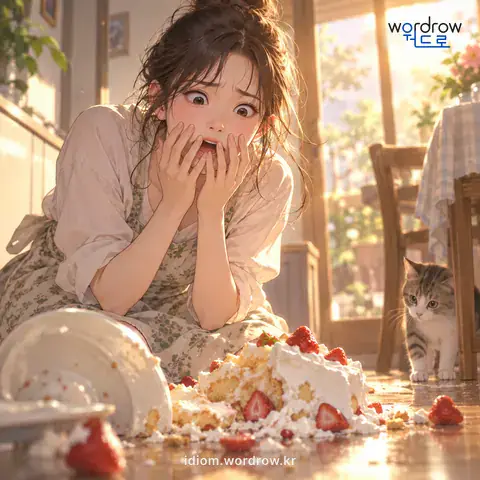 ‘하느님 맙소사’의 첫 번째 뜻을 표현한 그림: 기막힌 일을 당하거나 보았을 때 몹시 탄식하여 이르는 말.