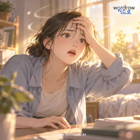 ‘하늘이 노래지다’의 첫 번째 뜻을 표현한 그림: 갑자기 기력이 다하거나 큰 충격을 받아 정신이 아찔하게 되다.