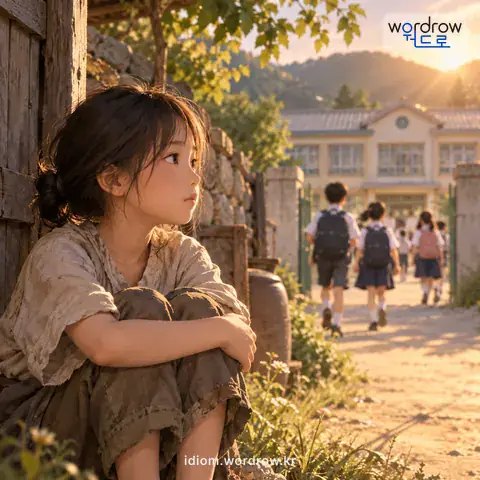 ‘학교 근처에도 못 가 보다’의 첫 번째 뜻을 표현한 그림: 정규 교육을 전혀 받지 못하다.