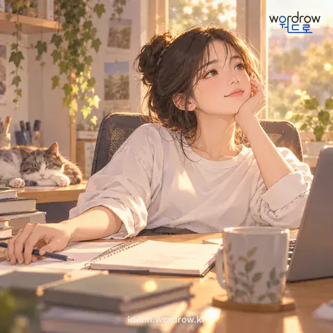 ‘한 손을 떼다’의 첫 번째 뜻을 표현한 그림: 하던 일에서 좀 물러앉다. 또는 소홀히 하다.