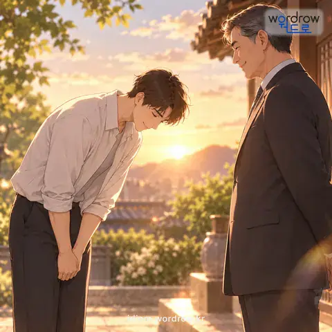 ‘한 손을 접히다’의 첫 번째 뜻을 표현한 그림: 자기 자신을 한 단계 낮추다.