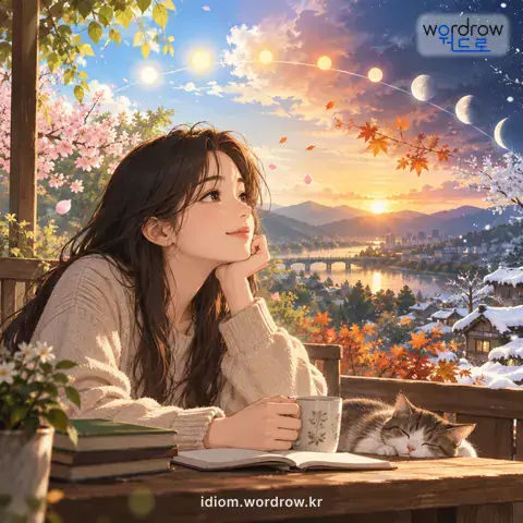 ‘해와 달이 바뀌다’의 첫 번째 뜻을 표현한 그림: 세월이 많이 지나다.