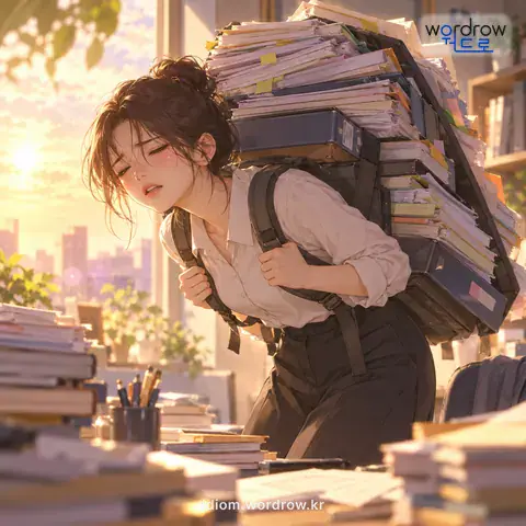 ‘허리가 부러지다’의 첫 번째 뜻을 표현한 그림: 어떤 일에 대한 부담이 감당하기 어려운 상태가 되다.