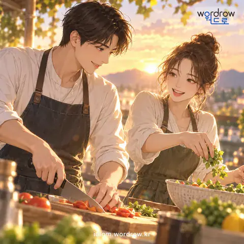 ‘호흡을 맞추다’의 첫 번째 뜻을 표현한 그림