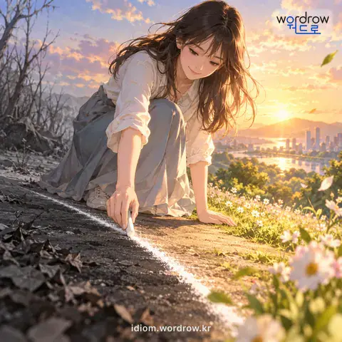 ‘획을 긋다’의 첫 번째 뜻을 표현한 그림: 어떤 범위나 시기를 분명하게 구분 짓다.