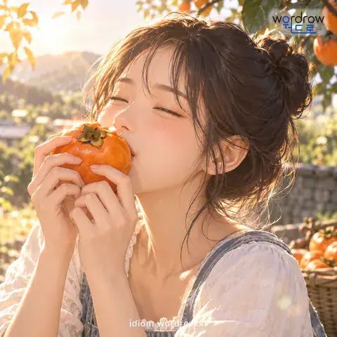 ‘흠빨며 감빨다’의 첫 번째 뜻을 표현한 그림: 입에 물고 탐스럽게 빨다.