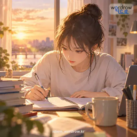 ‘힘을 돌리다’의 첫 번째 뜻을 표현한 그림: 어떤 일을 이루려고 거기에 노력을 들이다.